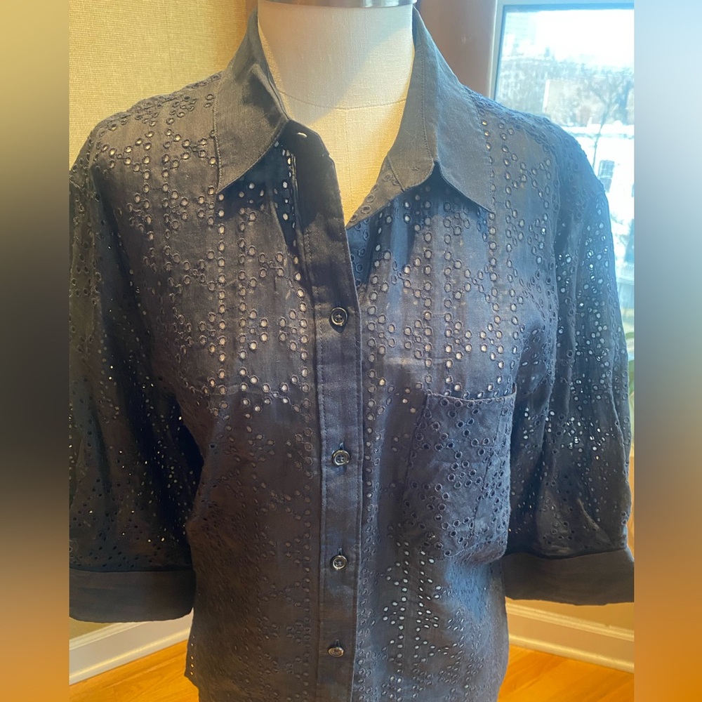 rag & bone Navy Eyelet Button Down Shirt - Picture 2 of 9